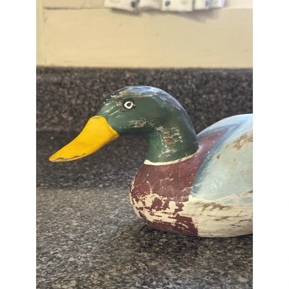 Vintage Wood Carved Painted Mallard Duck Decor